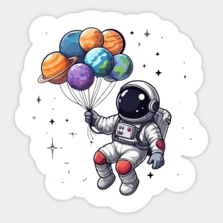 Astronaut Holding Planets Sticker